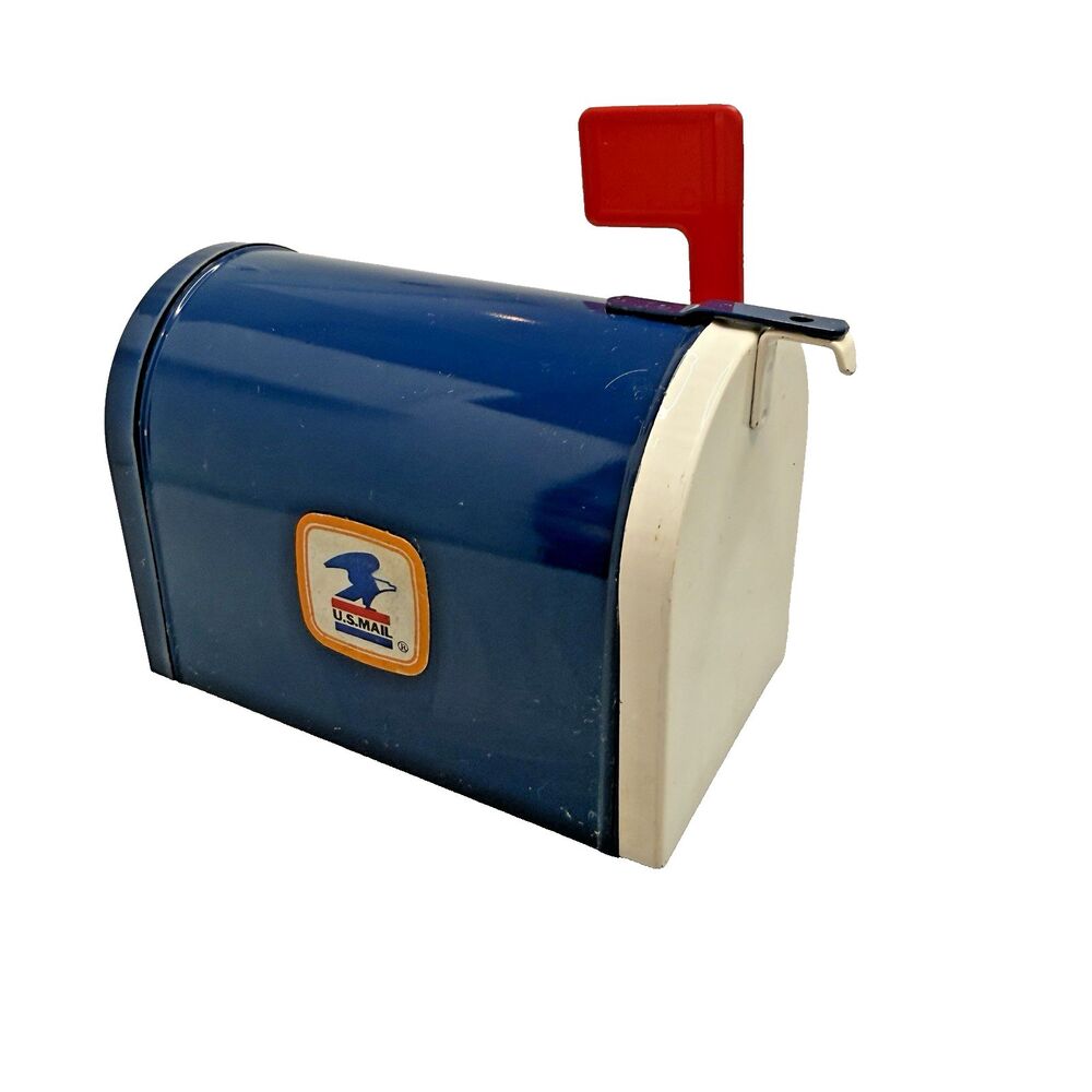 Vintage MidCentury USPS Tin Litho Bank,House Mailbox Design W/Flag-Very Good